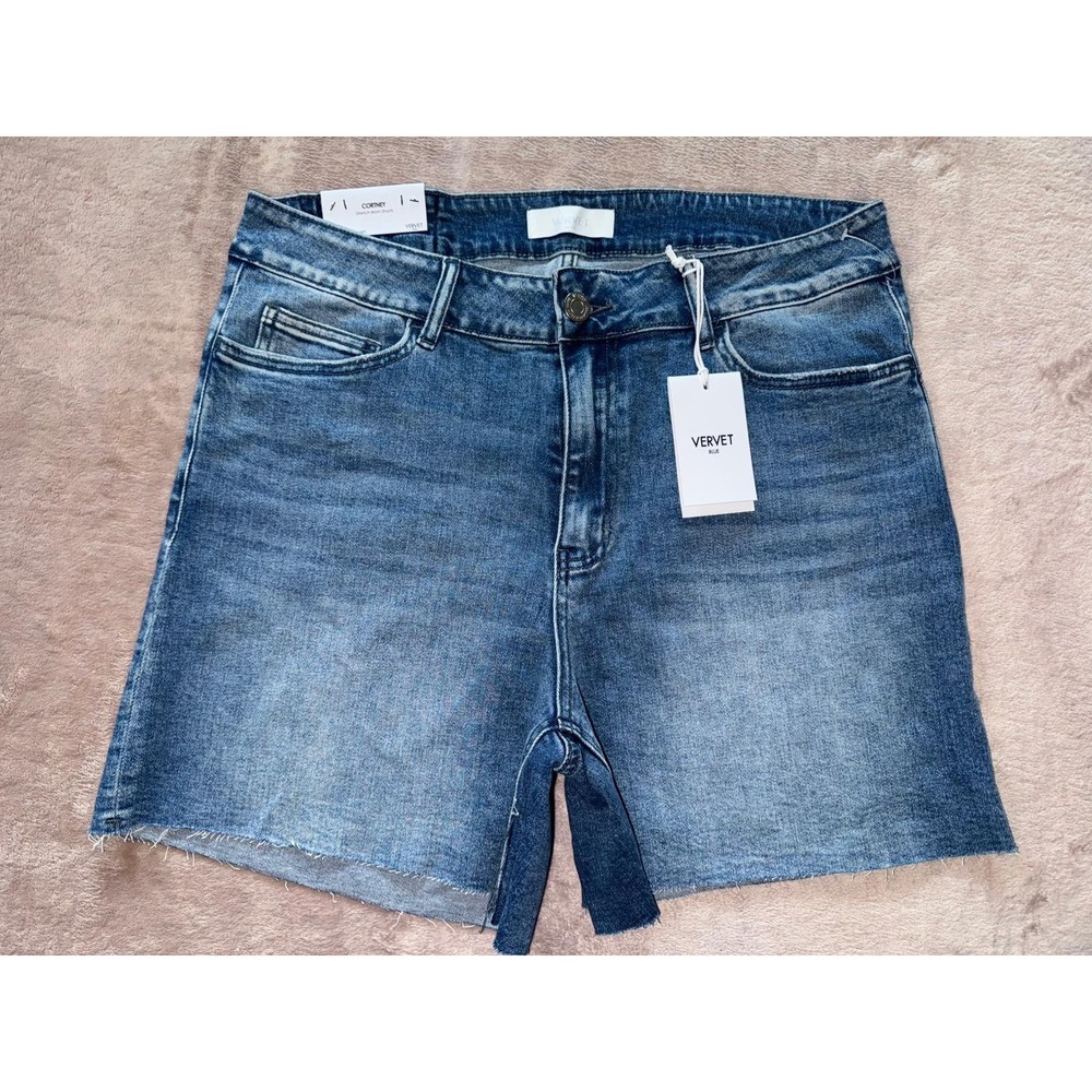 Vervet Blue Denim Jean Shorts Womens 18W Plus‎ Size Raw Hem Casual
